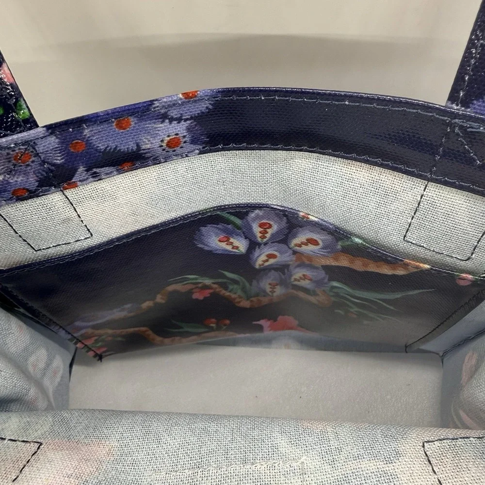 Cath Kidston Navy Blue Birds FloralSmall Book Bag Tote Coated Canvas London - Picture 8 of 10